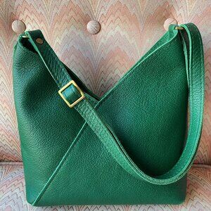 Portland Leather - Small Naomi Shoulder Bag - Green Pebbled Leather